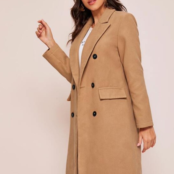 Camel Tan Button up Trench Pea Coat Minimalist - Picture 2 of 6